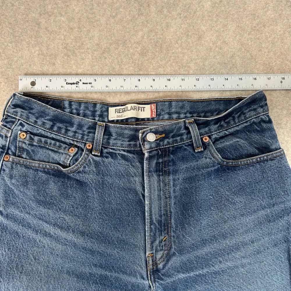 Levi's 505 Jeans Mens 36x32 Blue‎ Distressed Regular Fit Straight Leg Denim
